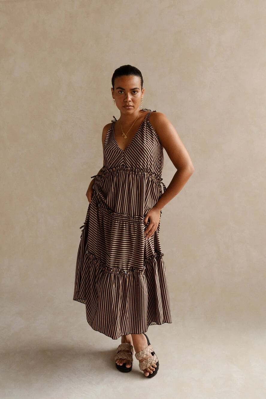 BAIIA  Viviana Brown/Black Stripes Sz XXL Multiway Maxi Dress Travel Effortless